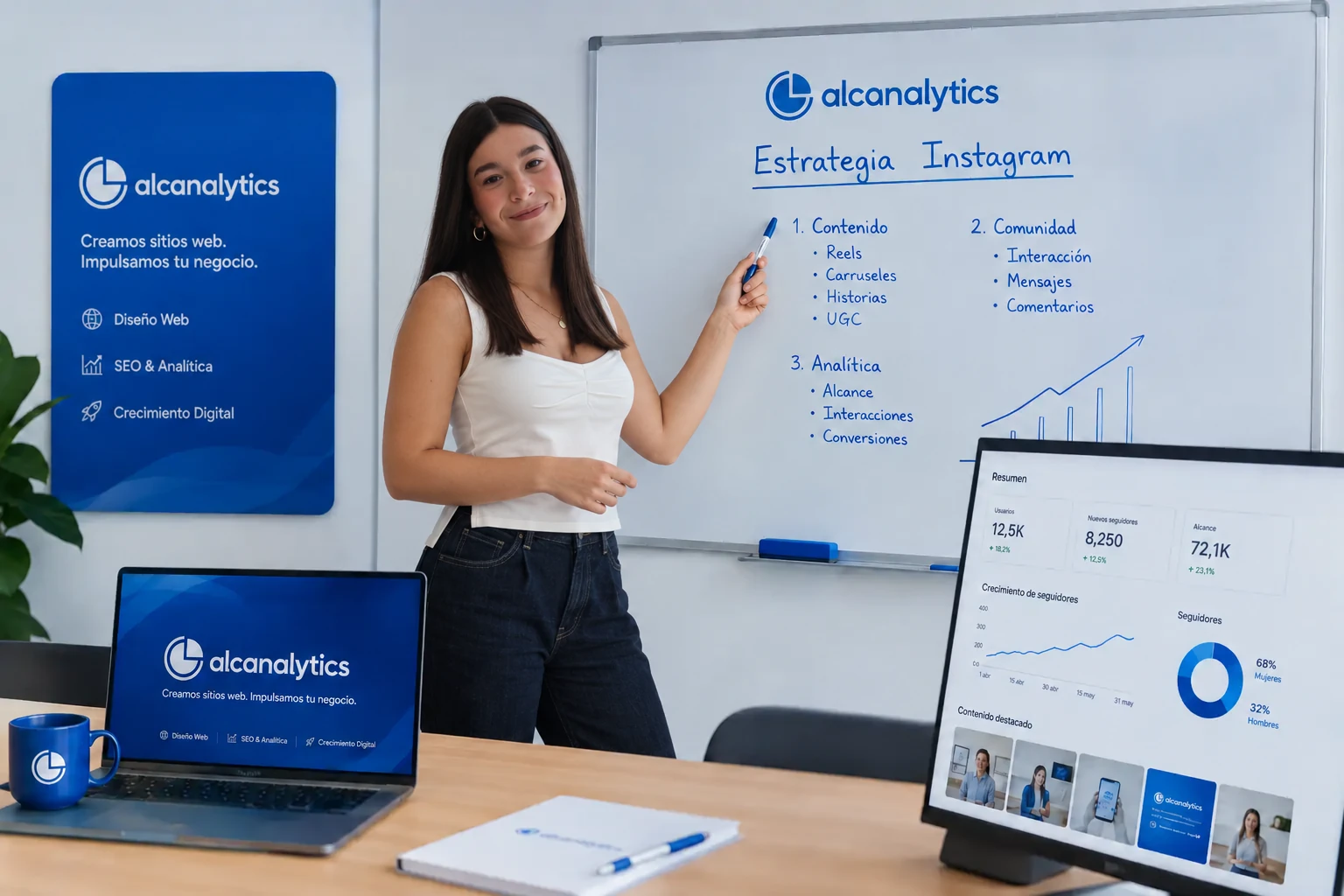 Profesional presentando una estrategia de Instagram y sus métricas para empresas
