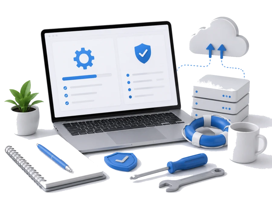 Ilustración de mantenimiento y soporte web continuo